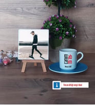 Abiye Hediye Fotoğraflı Dekoratif Taş, Ahşap Altlıklı Türk Kahvesi Fincanı Hediye (Model 5)