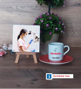Diş Hekimi Fotoğraflı Dekoratif Taş, Ahşap Altlıklı Türk Kahvesi Fincanı Hediye (Model 8)