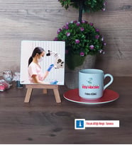 Diş Hekimi Fotoğraflı Dekoratif Taş, Ahşap Altlıklı Türk Kahvesi Fincanı Hediye (Model 8)