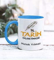 Tarih Öğretmeni Tasarımlı Kişiye Özel Kupa Bardak (Mavi)