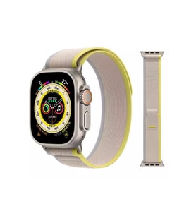 Apple Watch Ultra 49 Mm Uyumlu Trail Loop Kordon Dokuma Hasır Kordon (Bej - Sarı)