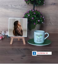Mekatronik Mühendisi Fotoğraflı Dekoratif Taş, Ahşap Altlıklı Türk Kahvesi Fincanı Hediye (Model 9)