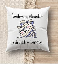 BK Gift Esprili Beyaz Kırlent Yastık, Ev Hediyesi, Ev Dekorasyonu, Dekoratif Hediye (Model 5)