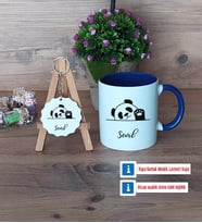 Sevimli Panda Kupa Bardak Kırmızı ve Ahşap Anahtarlık Hediye (Model 2)