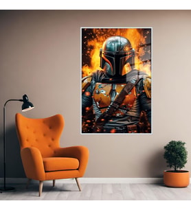 Metal Çerçeveli Temperli Cam Tablo Film Karakteri Mandalorian (Gümüş)