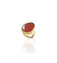 Kadir Jewellery 22 Ayar Altın Kaplama Kadın Fosil Taşlı Yüzük (Kırmızı)