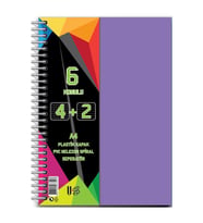 4+2 Ayraçlı Defter 6 Konulu 150 Yaprak 1 Adet 4 Kareli 2 Çizgili Spralli Plastik Kapak Seperatörlü (Lila)