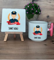 Erkek Polis Hediye Seti Kupa Bardak T Kulplu ve Dekoratif Taş Polisler Günü Erkek Polise Hediye (Model 4)