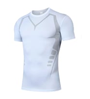 Ghassy Co. Erkek Ultra Esnek Koşu Egzersiz Hızlı Kuruma Nefes Alabilen Kısa Kollu Spor T-shirt (Beyaz)