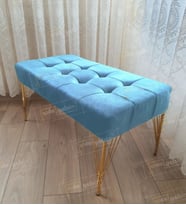 Modern Dilim Puf Ayakucu Puf Gold Metal Ayak (100*45) (Turkuaz)