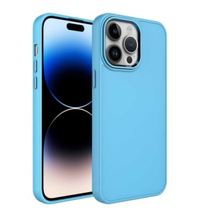 Uyumlu Model Apple iPhone 13 Pro Max Kılıf Metal Çerçeve Lansman Silikon Kapak (Mavi)