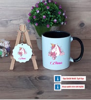 Unicorn Kupa Bardak Kırmızı ve Ahşap Anahtarlık Hediye (Model 10)