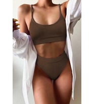 Angelsin Yüksek Bel Fitilli Kumaş BiKini Altı (Kahverengi)