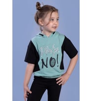 Toontoy Kız Çocuk Kapüşonlu Garni Detaylı Baskılı Tişört (Yeşil)