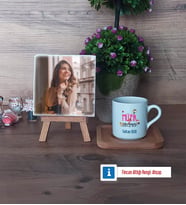 Müzik Öğretmeni Fotoğraflı Dekoratif Taş, Ahşap Altlıklı Türk Kahvesi Fincanı Hediye (Model 1)