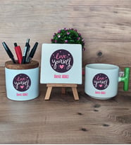 Love Your Self Hediye Sepeti Kupa Bardak T Kulplu, Kalemlik ve Dekoratif Taş Arkadaşa Hediye, Anneye Hediye (Model 8)