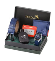 Polo Air Takvimli Erkek Kol Saati Cüzdan Kemer Kartlık Parfüm Kombin PL-0941E (Gümüş-Lacivert)