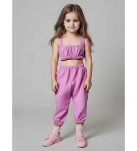Kız Bebek Düz Renk Crop Pantolon Set (Lila)