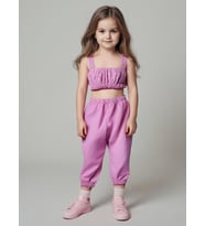 Kız Bebek Düz Renk Crop Pantolon Set (Lila)