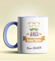Kişiye Özel Amca Baba Yarısı Tasarımlı Siyah Kupa Bardak (Mavi)