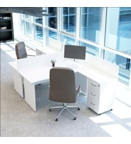 Vena Nil L Workstation İkili Çalışma Masa 3 Panelli 294x160cm  Çalışma Grubu İstasyonu (Beyaz)