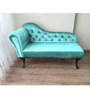 Dekoratif Bihter Koltuk Josefin Puf 120 cm Siyah Ayak (Turkuaz)