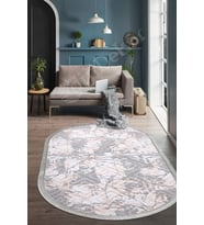 Dijidekor Halı Devetüyü Cool Karo Saçaklı Oval Kesme İnce Yolluk Kilim Salon Halısı Modelleri (Gri-Pudra)