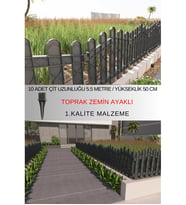 Dekoratif Plastik Bahçe ve Peyzaj Çiti 10 ADET ÇİT (Y: 50 CM / G: 5.5 M) TOPRAK AYAKLI (Gri)