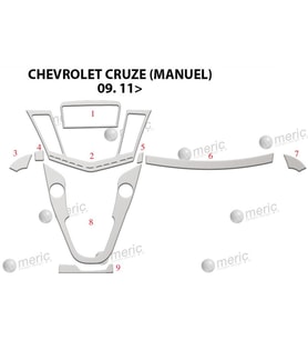Meriç® Chevrolet Cruze Ön Torpido Kaplama (Manuel) Maun 9 Prç 2011-2016-› (Alüminyum)