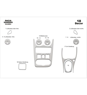 Meriç® Dacia Sandero Ön Torpido Kaplama Maun 18 Parça 2008-2019 (Alüminyum)