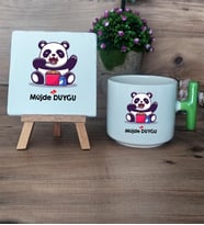 Sevimli Panda Hediye Seti Kupa Bardak T Kulplu ve Dekoratif Taş Arkadaşa Sevgiliye Hediye (Model 8)