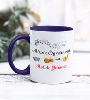 Müzik Öğretmeni Tasarımlı Kişiye Özel Kupa Bardak (Lacivert)
