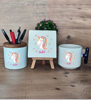 Unicorn Hediye Sepeti Kupa Bardak T Kulplu, Kalemlik ve Dekoratif Taş Kadın Arkadaşa Doğum Günü Hediyesi (Model 2)