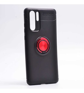 Huawei P30 Pro Kılıf Yüzüklü Magnetli Ravel Case (Siyah-Kırmızı)