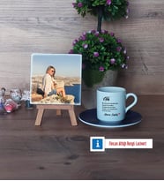 Ablaya Hediye Fotoğraflı Dekoratif Taş, Ahşap Altlıklı Türk Kahvesi Fincanı Hediye (Model 4)
