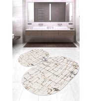 Dijital Baskılı Kaymaz Taban Yıkanabilir Oval 2'li Klozet Takımı Banyo Paspası NOKZ-HT-391 (Çok Renkli)