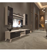 Decoraktiv Eko 7 Mdf Dvd Retro Tv Ünitesi Tv Sehpası (Beyaz - Siyah Mermer)