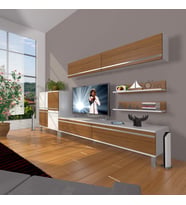 Decoraktiv Eko 6y Mdf Std Krom Ayaklı Tv Ünitesi Tv Sehpası (Beyaz - Ceviz)