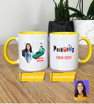 Kişiye Özel Karikatürlü Psikolog Hediye Kupa Bardak Kadın Psikologa Tıp Bayramı Hediyesi (Sarı)