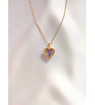 Kadın Gold Paslanmaz Çelik Kristal Mor Zirkon Taşlı Okyanusun Kalbi Işıltılı Aşk Kalpli Kolye (Gold)