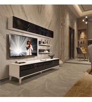 Decoraktiv Eko 5 Mdf Std Gold Tv Ünitesi Tv Sehpası - Parlak Beyaz (Beyaz - Siyah Mermer)
