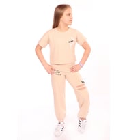 Toontoy Kız Çocuk Enjoy Yes Baskılı Eşofman Takım (Bej)