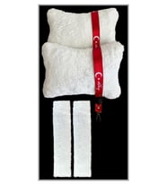 Peluş Araç Oto Koltuk Seyahat Boyun Yastığı 2'Li / Peluş Oto Kemer Pedi / Oto Ayna Askısı İpi (Beyaz)