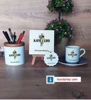 Komando Hediye Seti Dekoratif Taş, Kalemlik, Ahşap Altlıklı Türk Kahvesi Fincanı, Ahşap Anahtarlık Hediye (Model 4)