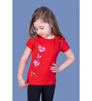 Toontoy Kız Çocuk Flamingo Desenli Taş İşlemeli Baskılı Tişört (Kırmızı)
