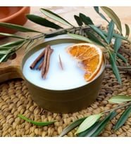 El Yapımı Portakal Kokulu Soya Mumu - Aromaterapi Ahşap Fitilli Mum (Gold)