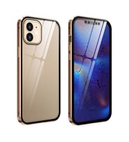 İPhone 12 Mıknatıslı 360 Derece Ön ve Arka Cam Full Korumalı Manyetik Kılıf (Gold)