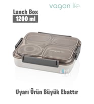 Vagonlife Büyük Ebat 1200 ML (Sızdırmaz,Karışmaz 4 Bölmeli) Lunch Box Yeni Nesil Sefer Tası -FF7080 (Gri)