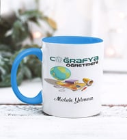 Coğrafya Öğretmeni Tasarımlı Kişiye Özel Kupa Bardak (Mavi)