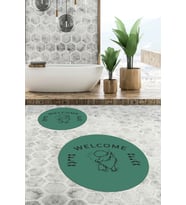 EVDEYA Dijital Baskılı Modern Yıkanabilir İkili Yuvarlak Banyo Halısı Paspas Klozet Takımı, YKLOZET-11-BEYAZ, (Yeşil)
